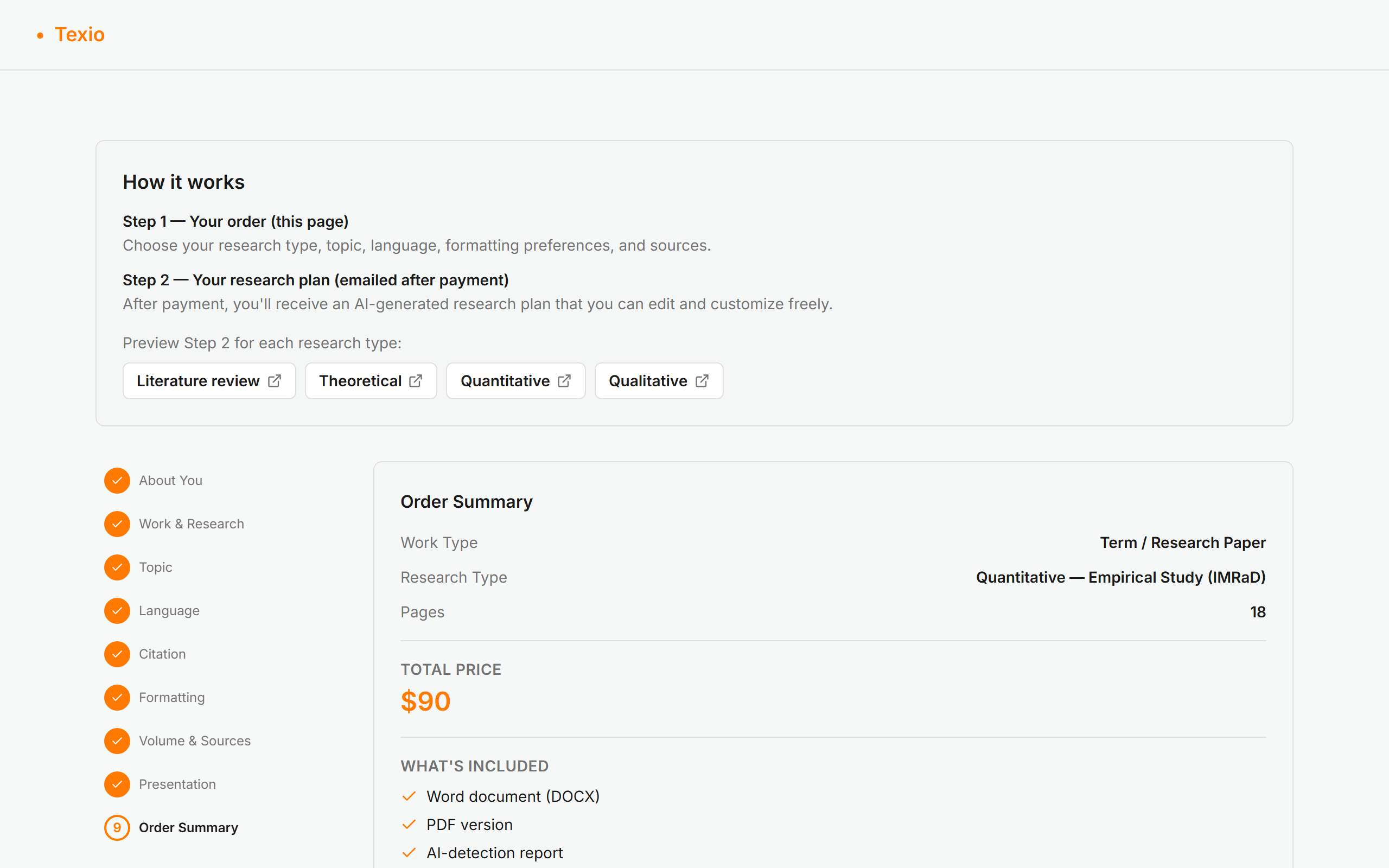 Review your order summary and pay securely — $5 per content page; the cover page, table of contents and bibliography are free.
